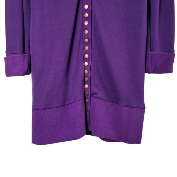 Women's Purple Longline Slim Fit V-Neck Ribbed Hem Cardigan Sweater Size L - Picture 2 of 8
